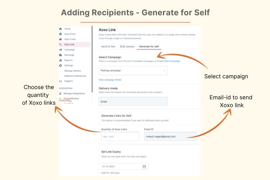 Generate the xoxo links and then distribute them to the end-users at their convenience.