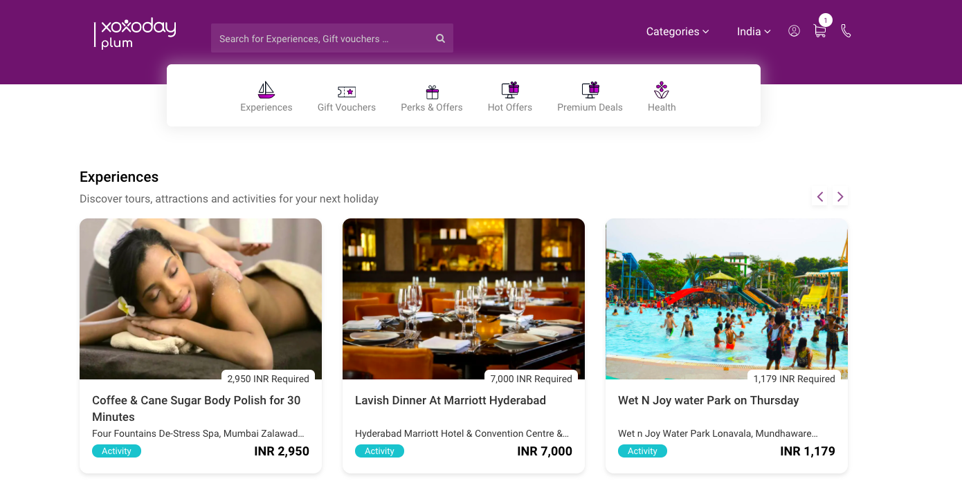 Step 4: On successful completion of a campaign Agents can now Click on Redeem to claim the earned points,? this would redirect the agent to the Xoxoday Plum store and they can now redeem from a wide variety of available experiences, Gift Vouchers, Perks, Hot offers., Picture