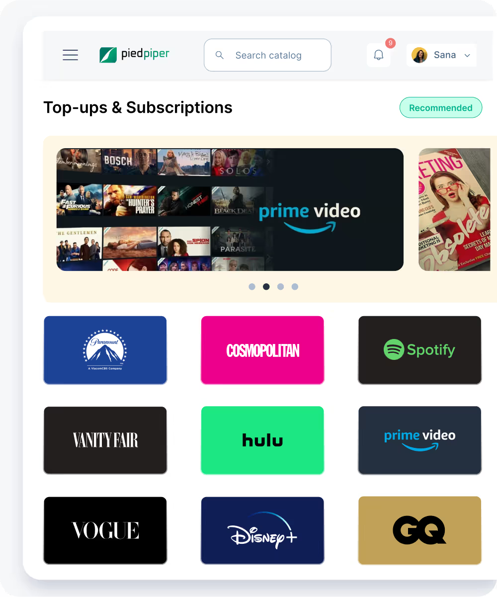 Top-ups & Subscriptions giftcards