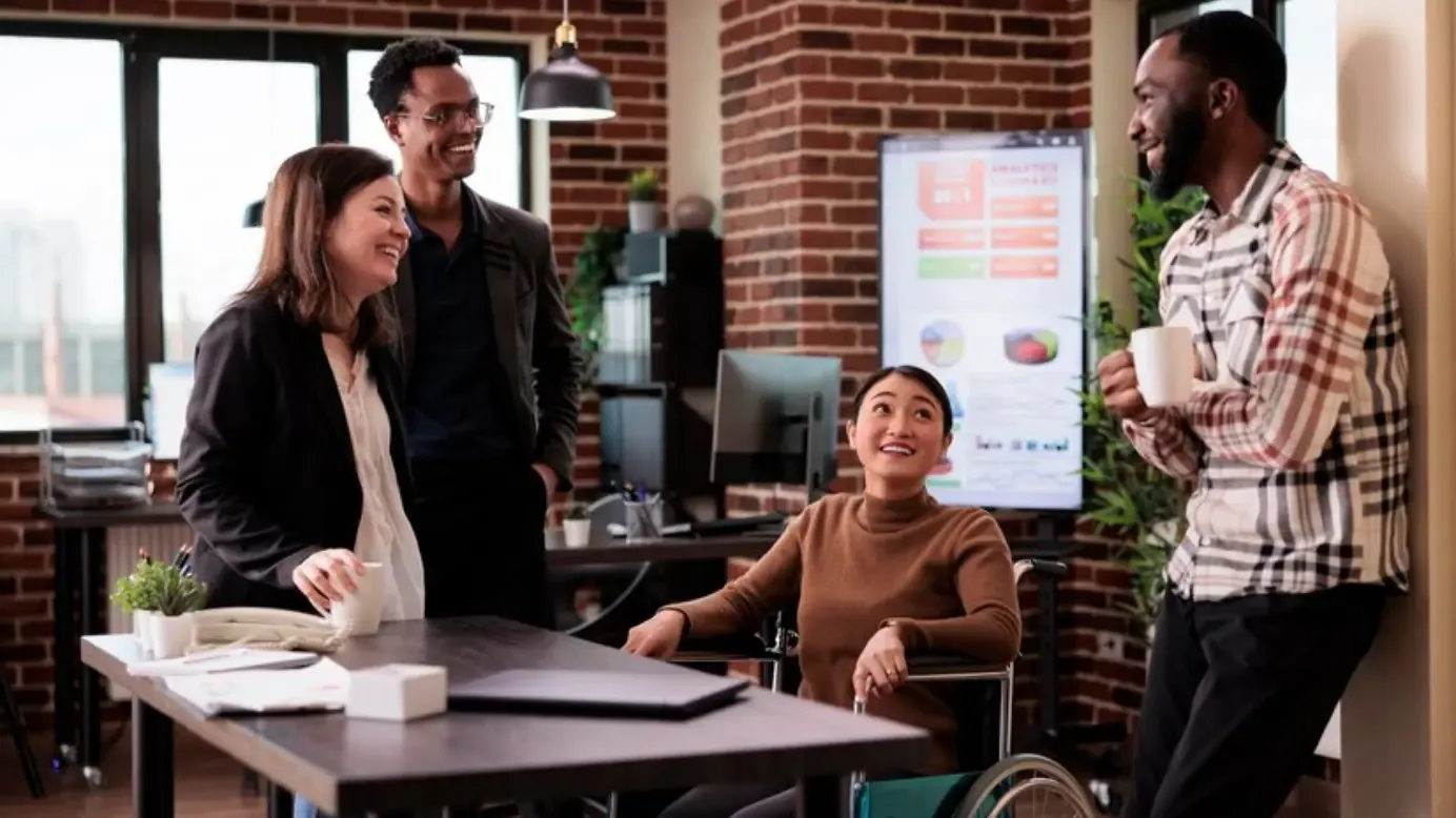 four people of different ethnicity maintain equity in the workplace