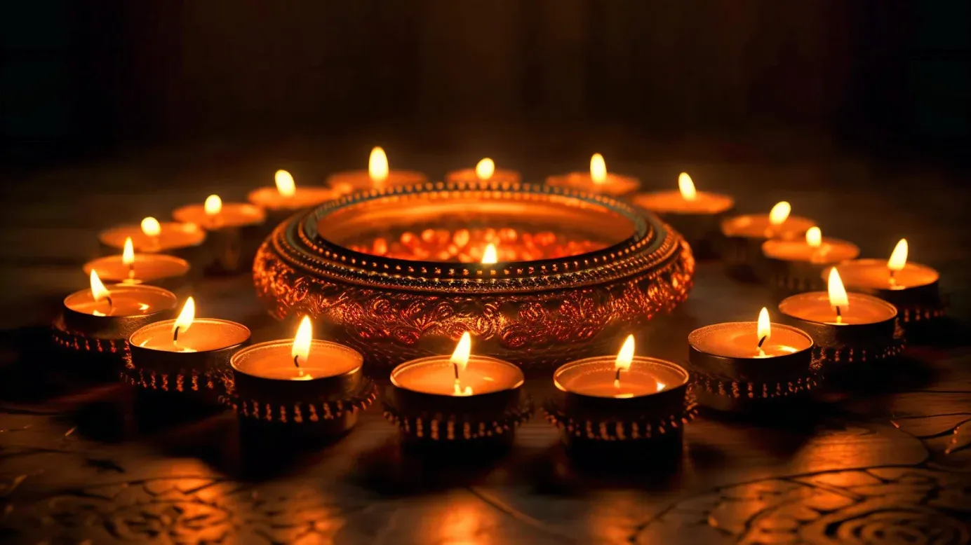 Dekorative Diyas und Kerzen